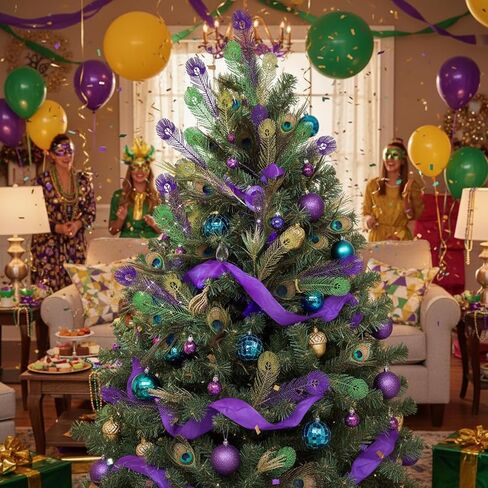 Hotop 12 Pcs Mardi Gras Picks Decorations 16 Inch Glitter Mardi Gras Purple Gold Green Artificial Berry Stems Sprays for Tree Topper Vase Table Centerpieces Carnival Party(Feather) in Saudi Arabia