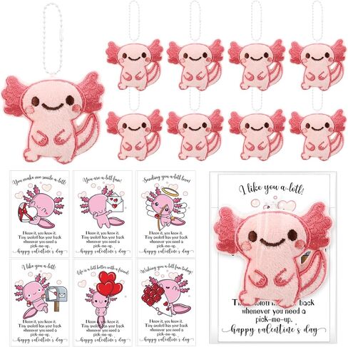 Cunno 12 مجموعة من هدايا سلسلة مفاتيح Valentine Axolotl للحيوانات المحشوة السائبة مع بطاقات شكر للزوجين من الرجال والنساء هدايا حفلات عيد الحب in Saudi Arabia