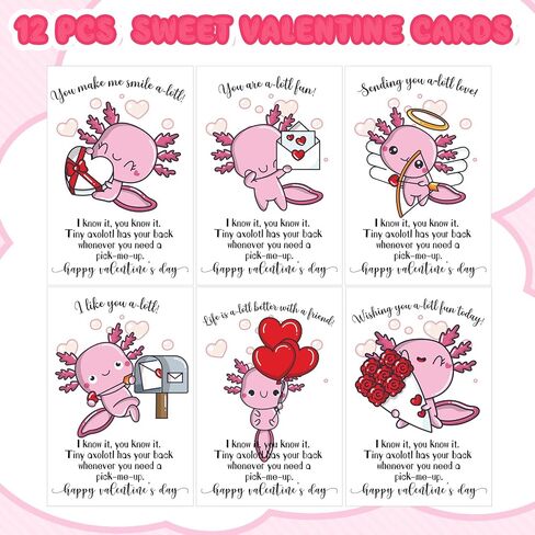 Cunno 12 مجموعة من هدايا سلسلة مفاتيح Valentine Axolotl للحيوانات المحشوة السائبة مع بطاقات شكر للزوجين من الرجال والنساء هدايا حفلات عيد الحب in Saudi Arabia