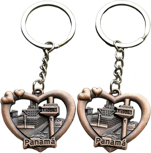 Gmbkouo قطعتين من سلاسل المفاتيح التذكارية للسفر في بنما - تصميم كلاسيكي على شكل قلب، هدية مدينة بنما القديمة in Kuwait