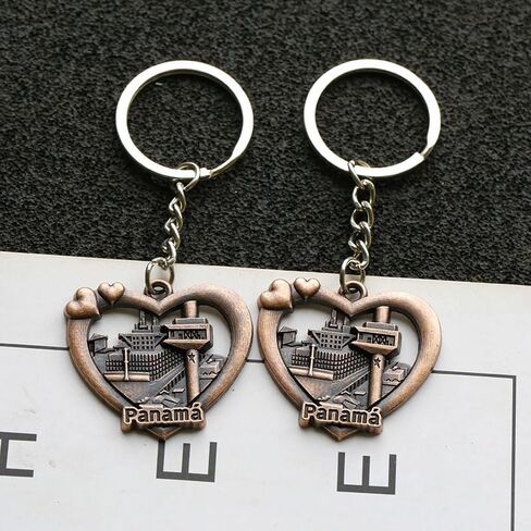 Gmbkouo قطعتين من سلاسل المفاتيح التذكارية للسفر في بنما - تصميم كلاسيكي على شكل قلب، هدية مدينة بنما القديمة in Kuwait
