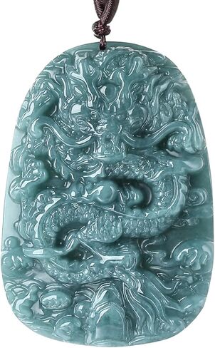 QVFVJA Real Green Jade Dragon Pendant Necklace for Men and Women Genuine Certified Natural Jadeite Double Side Hand-Carved Zodiac Dragons Jewelry Amulet Protection Birthday Valentine's Day Christmas Gift in Saudi Arabia