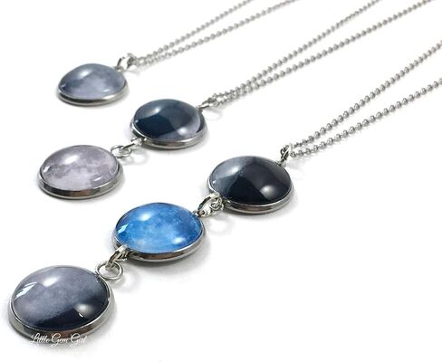 Custom Glow in the Dark Birth Moon Necklace – Personalized Stainless Steel Pendant with 1 to 4 Lunar Phase Charms, Engraved Date Jewelry for Mom, Wife, or Her Gift, Hypoallergenic & Nickel Free in Saudi Arabia