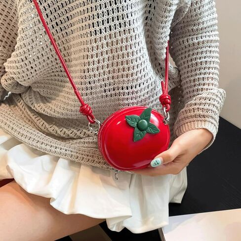 Tarvione Tomato Purse Cute Fruit Shaped Shoulder Bag Mini Round Novelty Vegan Leather Crossbody Handbag for Women in Saudi Arabia