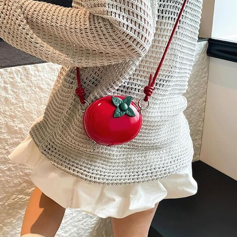Tarvione Tomato Purse Cute Fruit Shaped Shoulder Bag Mini Round Novelty Vegan Leather Crossbody Handbag for Women in Saudi Arabia