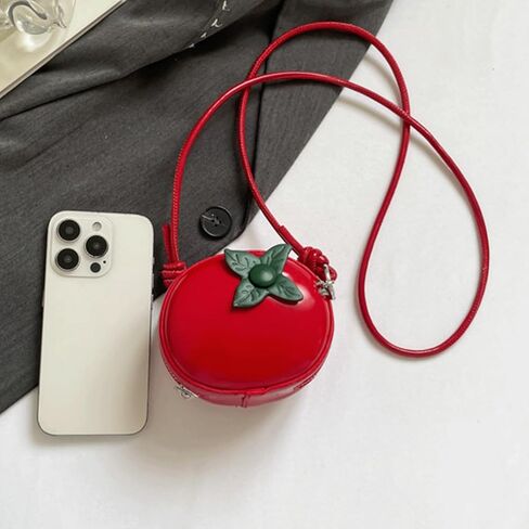 Tarvione Tomato Purse Cute Fruit Shaped Shoulder Bag Mini Round Novelty Vegan Leather Crossbody Handbag for Women in Saudi Arabia