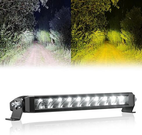 White Amber LED Light Bar 12 Inch Single Row Super Bright Dual Color Slim Spot Flood Combo LED Work Light Driving Fog Lamp for Pickup Off Road Truck ATV UTV Boat in Kuwait