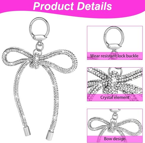 Ymapinc Silver Rhinestone Bow Keychain for Women – Elegant Bowknot Purse Charm, Y2K Bag Accessories, Cute Bow Key Ring for Handbags, Gifts in Saudi Arabia