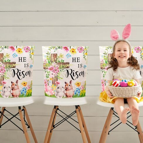 JarThenaAMCS 4Pcs Easter Chair Back Cover Watercolor Flower Egg Bunny Rabbit Cross Seat Covers Dining Chair Slipcover Protector for Spring Home Kitchen Decor in Saudi Arabia