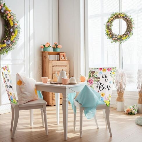 JarThenaAMCS 4Pcs Easter Chair Back Cover Watercolor Flower Egg Bunny Rabbit Cross Seat Covers Dining Chair Slipcover Protector for Spring Home Kitchen Decor in Saudi Arabia