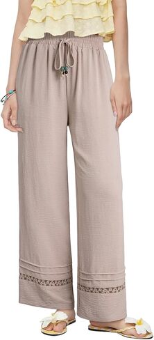 Dokotoo Womens High Waist Wide Leg Casual Palazzo Pants for Summer Trendy Lightweight Lace Lounge Trousers with Pockets in Saudi Arabia