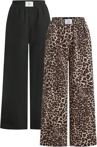 GORGLITTER المرأة ليوبارد واسعة الساق السراويل طباعة الحيوان فضفاض طباعة الحيوان Sweatpants بنطلون ملابس غير رسمية (2 قطعة) in Kuwait