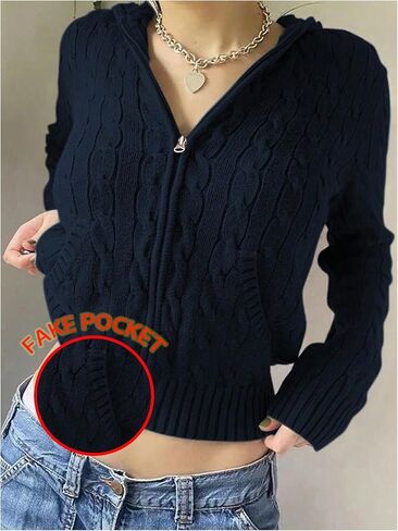 GORGLITTER Women's Cropped Zip Up Sweater Hoodie Cardigan Cable Knit Long Sleeve Y2K Hooded Jacket Fall Trendy 2025 in Saudi Arabia