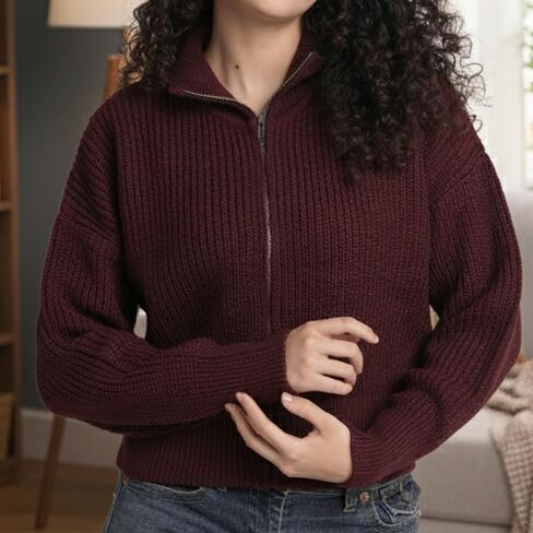 سترة نسائية بأكمام طويلة من Novelle Fashion بسحاب | سترات صوفية نسائية خفيفة الوزن ذات نسيج ناعم سهلة التصميم in Kuwait