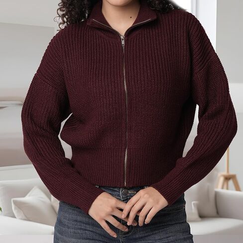 سترة نسائية بأكمام طويلة من Novelle Fashion بسحاب | سترات صوفية نسائية خفيفة الوزن ذات نسيج ناعم سهلة التصميم in Kuwait