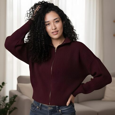 سترة نسائية بأكمام طويلة من Novelle Fashion بسحاب | سترات صوفية نسائية خفيفة الوزن ذات نسيج ناعم سهلة التصميم in Kuwait