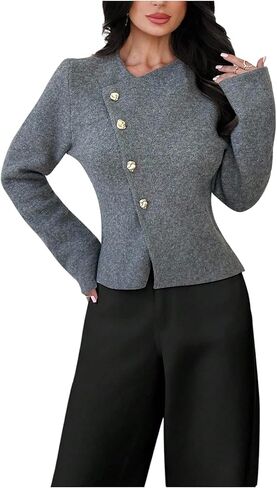 GORGLITTER Women's Cropped Button Up Cardigan Sweaters Chunky Long Sleeve Fitted Fall Sweater 2025 Work Outfits in Saudi Arabia