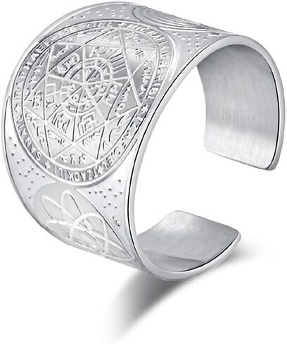 Men's Seals of The Seven Archangels Rings Solomon Kabbalah Ring Stainless Steel Hexagram Triangle Star of David Protection Amulet Silver Ring for Women Anniversary Xmas Gift in Saudi Arabia