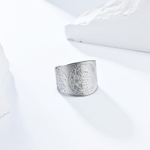 Men's Seals of The Seven Archangels Rings Solomon Kabbalah Ring Stainless Steel Hexagram Triangle Star of David Protection Amulet Silver Ring for Women Anniversary Xmas Gift in Saudi Arabia