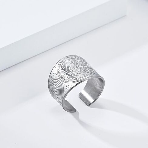 Men's Seals of The Seven Archangels Rings Solomon Kabbalah Ring Stainless Steel Hexagram Triangle Star of David Protection Amulet Silver Ring for Women Anniversary Xmas Gift in Saudi Arabia