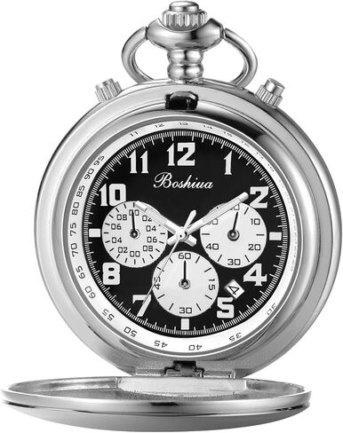 BOSHIYA Smooth Quartz Pocket Watches for Men Multifunctional Chronograph Classic Vintage Mens Womens Pocket Watch with Chain Christmas Graduation Birthday Gifts Fathers Day in Saudi Arabia