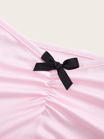 winkbay Women's Cute Pajamas 2 Piece Bow Deep V Neck Crop Cami Top and Ruched Flare Pants Lounge Sets Sleepwear in Saudi Arabia