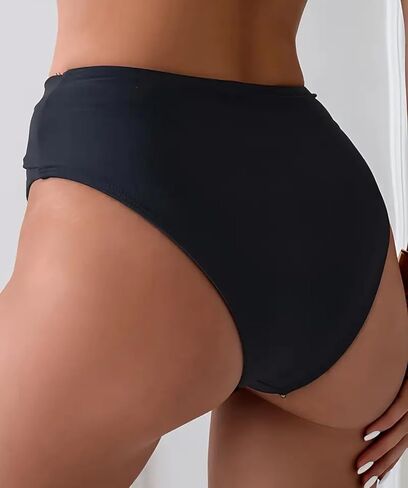 Andrea's Deals 1pc Women's High-Waisted Bikini Bottoms with Metallic Accents Black L in Saudi Arabia