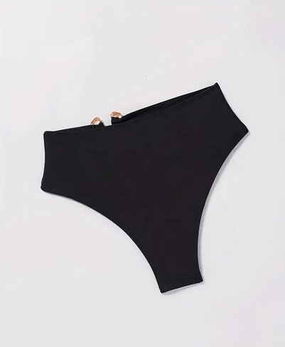 Andrea's Deals 1pc Women's High-Waisted Bikini Bottoms with Metallic Accents Black L in Saudi Arabia
