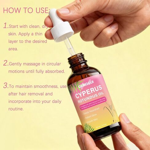 زيت نبات السرس روتوندوس العطري الطبيعي النقي 100%، 2 أونصة سائلة للعناية بالبشرة وإدارة الشعر، يدعم تقليل نمو الشعر غير المرغوب فيه (01) in Kuwait