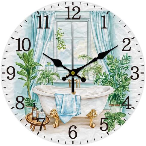 CHGCRAFT Bathroom Scene Wall Clock Bathtub Non-Ticking Clock 12 Inch Round Decorative Clocks Printed Wall Clock for Home Office Decoration in Saudi Arabia