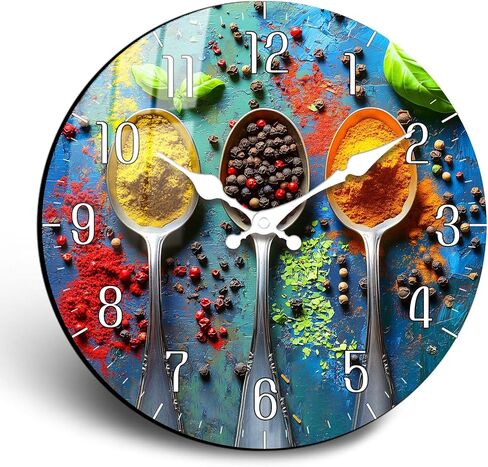 JENGRYOE 10 Inch Vintage Spice Wall Clock - Wooden Silent Wall Clocks, Small Decorative Wall-Clock Battery Operated, Non Ticking Analog Clock for Kitchen Bedroom Office Home Decor in Saudi Arabia