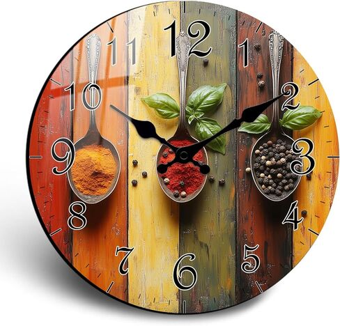 JENGRYOE 10 Inch Vintage Spice Wall Clock - Wooden Silent Wall Clocks, Small Decorative Wall-Clock Battery Operated, Non Ticking Analog Clock for Kitchen Bedroom Office Home Decor in Saudi Arabia