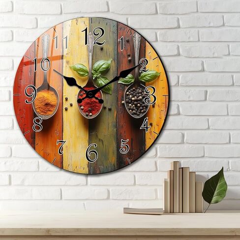 JENGRYOE 10 Inch Vintage Spice Wall Clock - Wooden Silent Wall Clocks, Small Decorative Wall-Clock Battery Operated, Non Ticking Analog Clock for Kitchen Bedroom Office Home Decor in Saudi Arabia