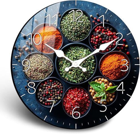 JENGRYOE 10 Inch Vintage Spice Wall Clock - Wooden Silent Wall Clocks, Small Decorative Wall-Clock Battery Operated, Non Ticking Analog Clock for Kitchen Bedroom Office Home Decor in Saudi Arabia