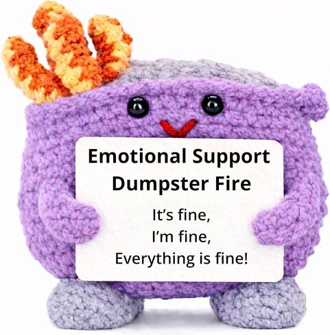 Emotional Support Dumpster Fire Crochet, Handmade Positive Support Gift. Counselor, Teacher, Manager, Co Worker Office Desk Decor. Friends and Family. Funny Stress Relief Gag Gift. in Kuwait