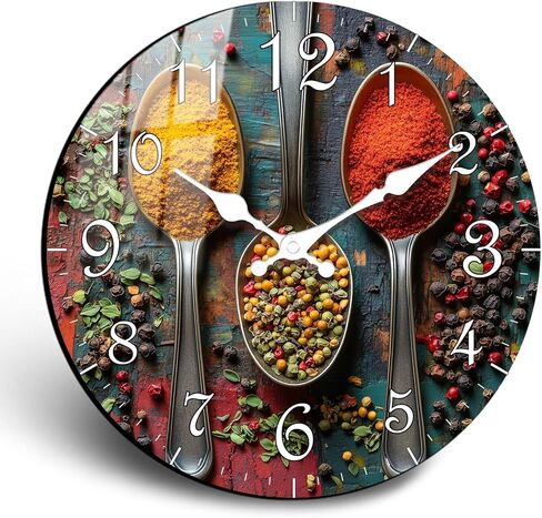 JENGRYOE 10 Inch Vintage Spice Wall Clock - Wooden Silent Wall Clocks, Small Decorative Wall-Clock Battery Operated, Non Ticking Analog Clock for Kitchen Bedroom Office Home Decor in Saudi Arabia
