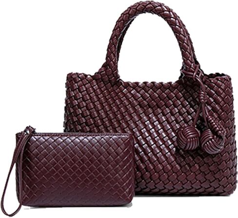 Woven Crossbody Bags For women with Tote Bag,Vegan Leather Shoulderbag,Small Handbag Purse With Zipper Closure in Saudi Arabia