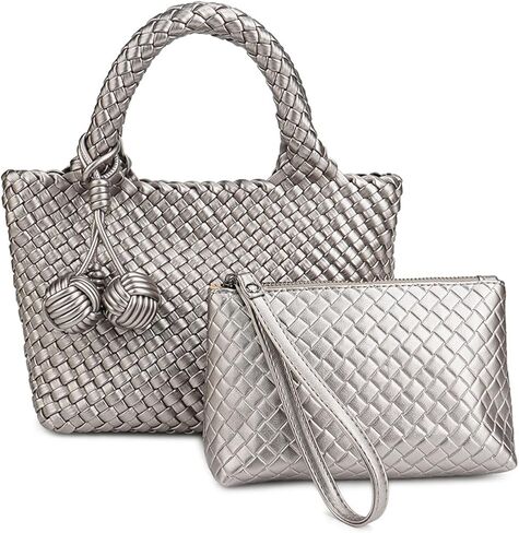 Woven Crossbody Bags For women with Tote Bag,Vegan Leather Shoulderbag,Small Handbag Purse With Zipper Closure in Saudi Arabia