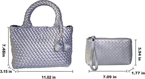 Woven Crossbody Bags For women with Tote Bag,Vegan Leather Shoulderbag,Small Handbag Purse With Zipper Closure in Saudi Arabia