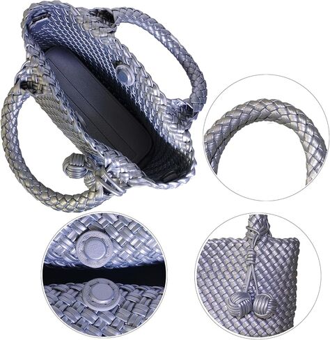 Woven Crossbody Bags For women with Tote Bag,Vegan Leather Shoulderbag,Small Handbag Purse With Zipper Closure in Saudi Arabia