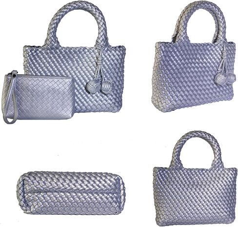 Woven Crossbody Bags For women with Tote Bag,Vegan Leather Shoulderbag,Small Handbag Purse With Zipper Closure in Saudi Arabia