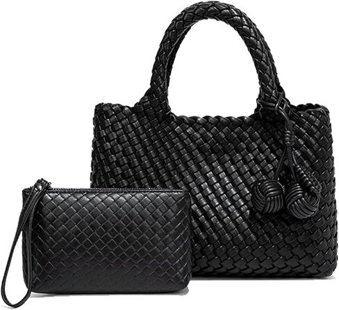 Woven Crossbody Bags For women with Tote Bag,Vegan Leather Shoulderbag,Small Handbag Purse With Zipper Closure in Saudi Arabia