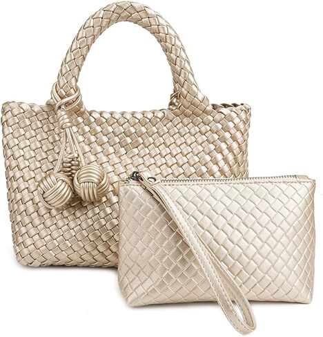 Woven Crossbody Bags For women with Tote Bag,Vegan Leather Shoulderbag,Small Handbag Purse With Zipper Closure in Saudi Arabia