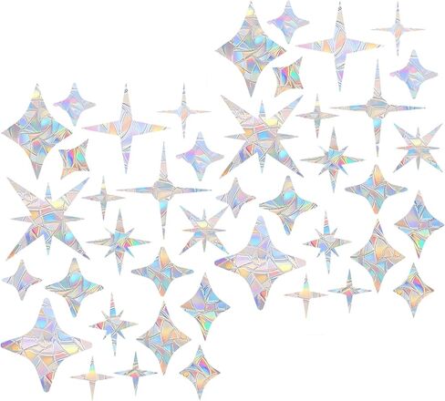 42 قطعة من ملصقات النوافذ على شكل نجمة، شارات حماية الطيور المضادة للتصادمات، غير لاصقة، ملصقات نافذة قوس قزح لمنع اصطدام الطيور in Kuwait