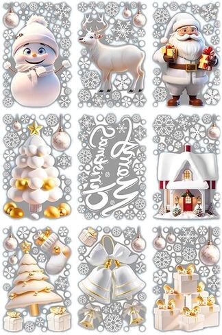 9 Pink Christmas Decorations Window Stickers Santa Claus Double Sided Stickers Display Window Wall Door Decorations Reusable DIY Static Stickers in Saudi Arabia
