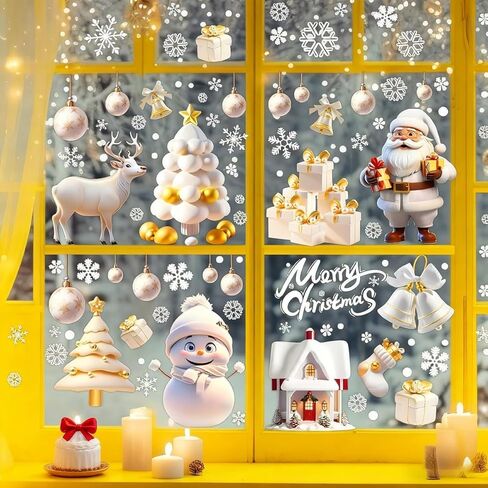 9 Pink Christmas Decorations Window Stickers Santa Claus Double Sided Stickers Display Window Wall Door Decorations Reusable DIY Static Stickers in Saudi Arabia