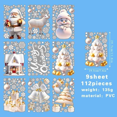 9 Pink Christmas Decorations Window Stickers Santa Claus Double Sided Stickers Display Window Wall Door Decorations Reusable DIY Static Stickers in Saudi Arabia