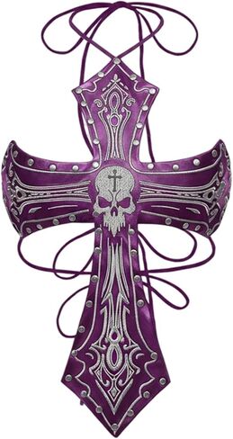 WDIRARA Women's Goth Cross Halter Tops Skull Pattern Sleeveless Grunge Punk Faux Leather Backless Crop Top in Saudi Arabia