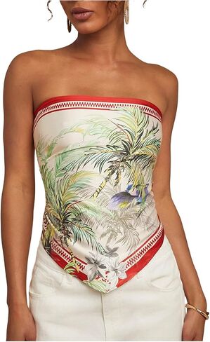 MakeMeChic Women's Floral Strapless Tube Crop Tops Backless Hanky Hem Boho Bandana Tank in Saudi Arabia