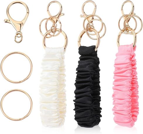 Larrel 3 Pcs Scrunchie Keychain Wristlet, Removable Wristlet Keychain for Women Multifunctional Scrunchie Lanyard for Keys with Lobster Clasp for Gym Shopping Travel(Black, Pink, Apricot) in Saudi Arabia